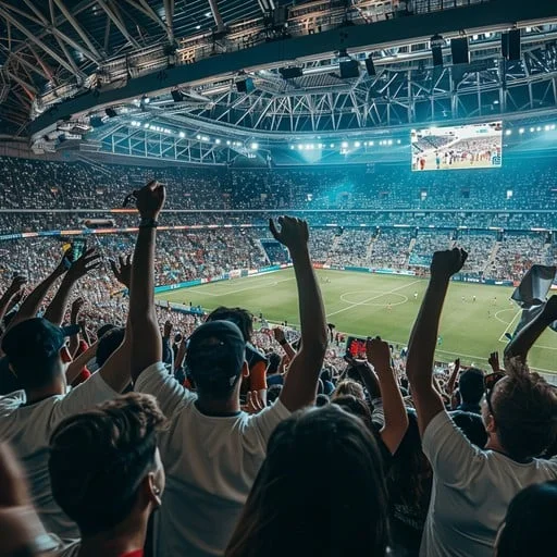 开云体育球迷在球场内欢呼庆祝进球的激动场面